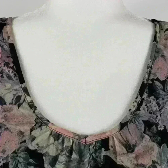 Maurices Floral Dress Cold Shoulder Scoop Neck Tie Back Black Pink Sheer Flowy - Picture 2 of 13